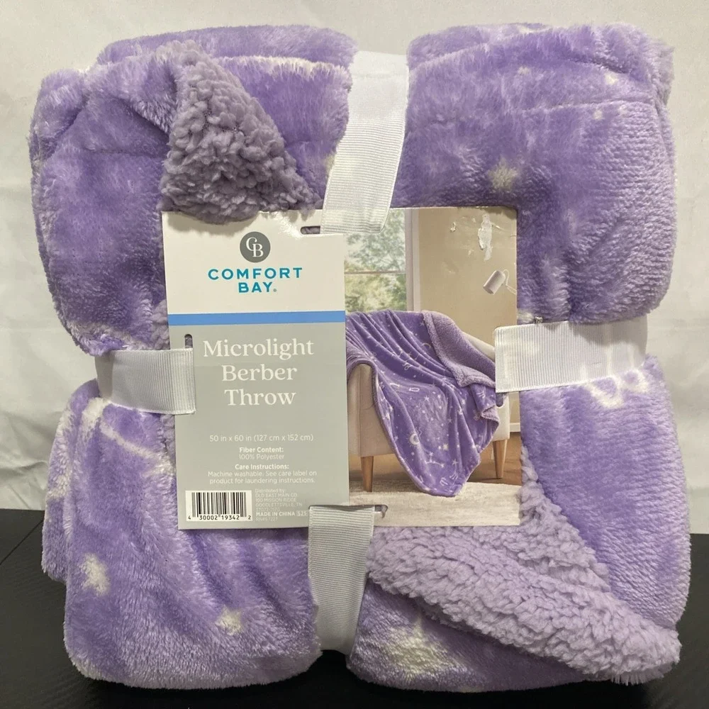 Purple Stars Astrology Comfort Bay Microlight Berber‎ Throw 50in x 60in